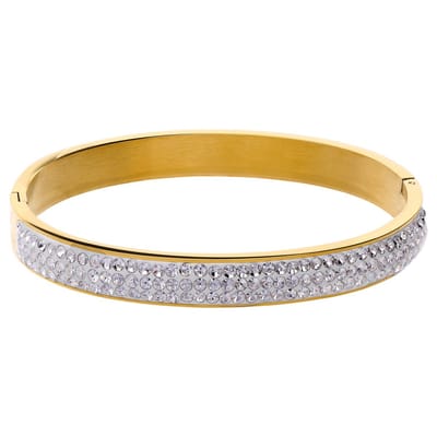 Lucardi - Dames Stalen goldplated bangle met kristal - Armband - Staal - Goudkleurig - 58 mm