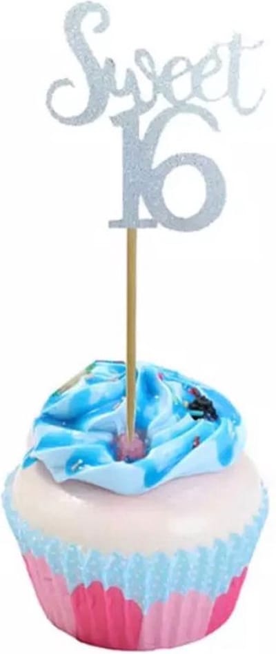 Akyol - sweet 16 - sweet sixteen - 10 stuks - cupcake prikker - sweet 16 voor cupcake - cup cake toppers sweet 16 - verjaardag topper - happy birthday topper - sweet sixteen cupcake - thema sweet 16