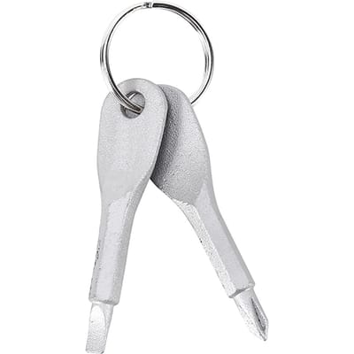 2 Sleutels Buiten Zakgereedschap EDC Roestvrij Staal Schroevendraaierset Stalen Sleutelhanger Sleutelring gray
