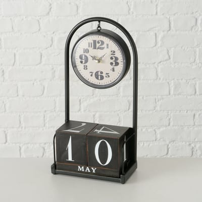 klok - Blok - kalender - Zwart - Metaal - 35x19x9cm