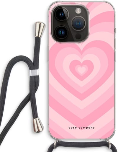 Case Company® - Hoesje met koord geschikt voor iPhone 14 Pro hoesje met Koord - Hart Roos - Telefoonhoesje met Zwart Koord - Bescherming aan alle Kanten en Over de Schermrand