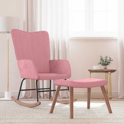vidaXL - Schommelstoel - met - voetenbank - fluweel - roze
