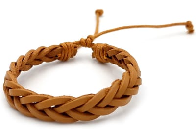 Gevlochten armband van leer en touw - bruin wit