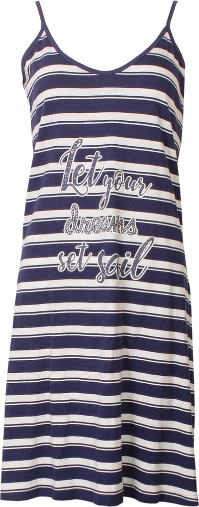 Tenderness Dames Nachthemd - Katoen - Gestreept - Donker Blauw - Maat M