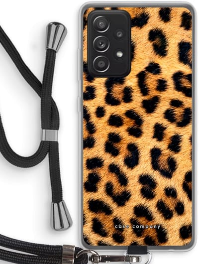 Case Company® - Hoesje met koord geschikt voor Samsung Galaxy A52s 5G hoesje met Koord - Luipaard - Telefoonhoesje met Zwart Koord - Bescherming aan alle Kanten en Over de Schermrand