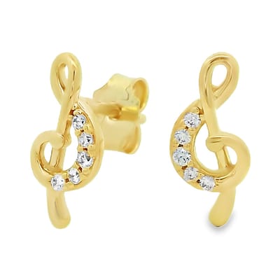 Juwelier Zwartevalk - 14 karaat gouden muzieknoot oorbellen - 12.392