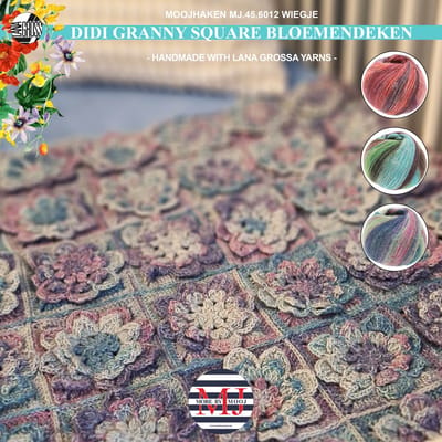 Haakpakket deken voor reiswiegje Didi Granny Square Bloemendeken-kado-kraamcadeau-Ocean