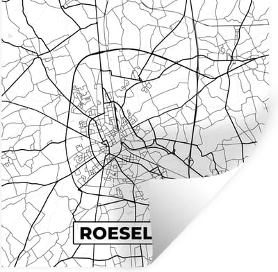 Muurstickers - Sticker Folie - Stadskaart – Zwart Wit - Kaart – Roeselare – België – Plattegrond - 100x100 cm - Plakfolie - Muurstickers Kinderkamer - Zelfklevend Behang XXL - Zelfklevend behangpapier - Stickerfolie