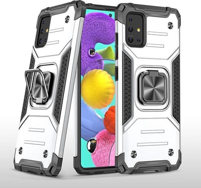 Hoesje Geschikt Voor Samsung Galaxy A51 Hoesje - Heavy Duty Armor hoesje Zliver - Galaxy A51 silicone TPU hybride hoesje Kickstand ringhouder met Magnetisch Auto Mount
