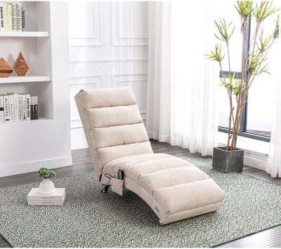 MODFU - Relaxligstoel - Volledige Lichaamsondersteuning En Trilfunctie - Modern - Voor Woonkamer Of Slaapkamer - Linnen - Beige