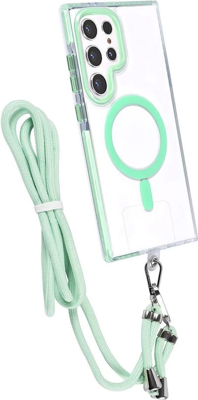 Hoes Geschikt voor: Samsung Galaxy S24 Ultra Hoesje voor om de nek - Magnetisch Magsafe Hoesje Met Koord - Hoes Met Koord - Hoes Cover Met Koord - Groen