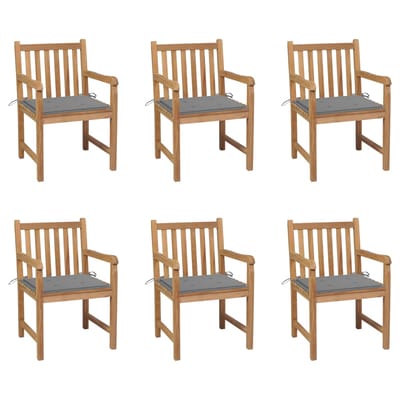 vidaXL - Tuinstoelen - 6 - st - met - grijze - kussens - massief - teakhout