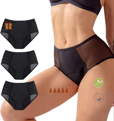 Menstruatieondergoed Dames - Absorberende Broekjes - Comfortabele Bescherming - Hoge Taille - 3 Stuks - Zwart