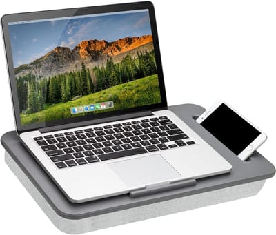 Famanu - Schootbureau met kussen en telefoonhouder – grijs – tot 15,6 inch