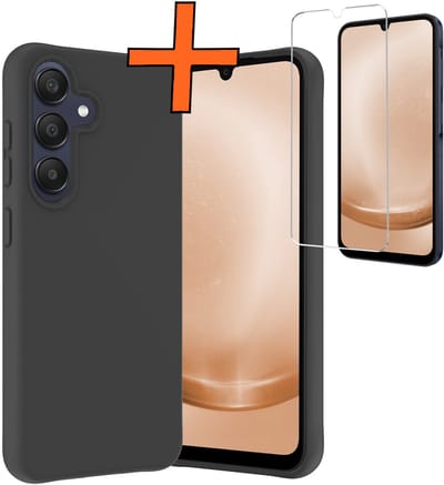 Hoes - Met Screenprotector - Geschikt voor Samsung Galaxy A26 - Sterk & Shockproof - Back Cover - Siliconen Case - Telefoon Hoes - Zwart