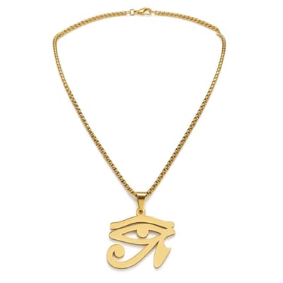 Goudkleurige ketting met Oog van Horus hanger voor heren – symboolvorm – schakelketting – Egyptisch motief