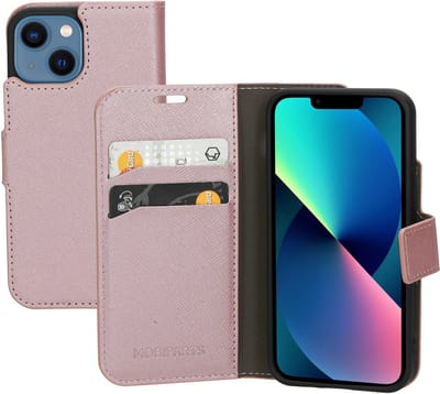 Mobiparts hoesje geschikt voor Apple iPhone 13 Mini - Saffiano Wallet/Portemonnee hoesje - Magneet Sluiting - 3 Opbergvakken - Roze