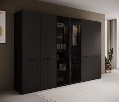 Meubella - Kledingkast Shelton - Zwart 2 - 303 cm - Met glas