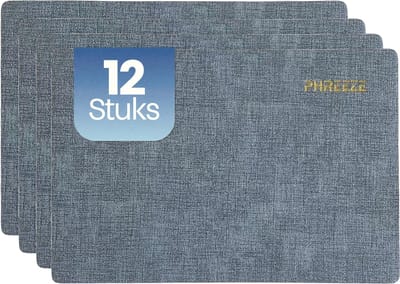 Phreeze Placemats met Linnen Patroon - 12 Stuks - Wasbaar - 30x45 CM - Luxe Placemat - Blauw