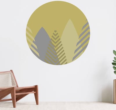 Muurcirkel zelfklevend behang - Hoge bergen, geel - Wanddecoratie - 080cm behangcirkel - Ronde sticker voor aan de muur - Behangsticker verkrijgbaar in verschillende formaten