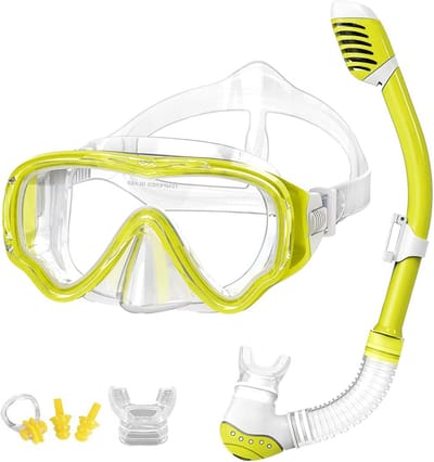 Snorkelset Kinderen - Duikset Onderwater - Watersport Ontdekken - 180 Graden Panoramisch - 4-12 Jaar - Geel