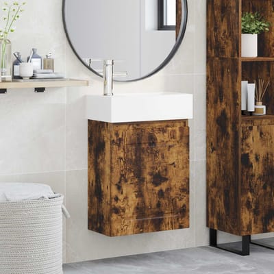 vidaXL - Badkamermeubel - met - kraan - Gerookt - eiken - 45,5 - x - 22,5 - x - 84 - cm