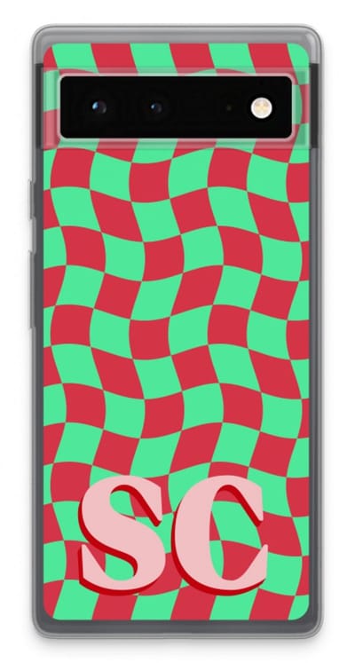 Gepersonaliseerd - Case Company® - Hoesje geschikt voor Google Pixel 6 hoesje - Grid Monogram - Soft Cover Telefoonhoesje - Bescherming aan alle Kanten en Schermrand