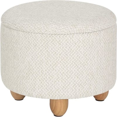 Ronde Poef 39x39x33cm Creme - Stof en Met opbergruimte - Voor Dagelijks Gebruik, Thuis en Professioneel Gebruik