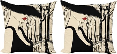 ABAKUHAUS Zwarte en beige kussensloopset (2 stuks), European Woman Montmartre, 50 cm, zwart, beige en rood