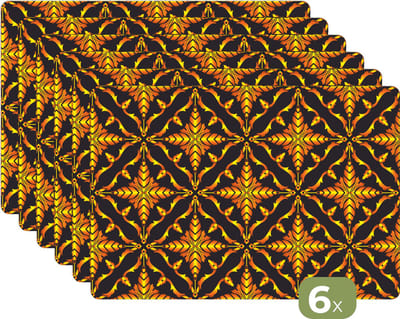 Placemat - Placemats kunststof - Patronen - Kerst - Goud - 45x30 cm - 6 stuks - Hittebestendig - Anti-Slip - Onderlegger - Afneembaar