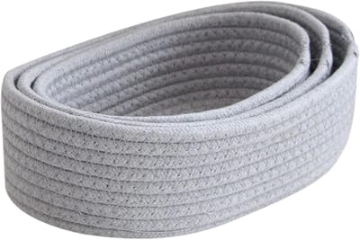 Touwmand - Opbergmand Geweven - Ruimte Organiseren - Stevig Katoen - 31L x 18W x 10H cm - Grijs