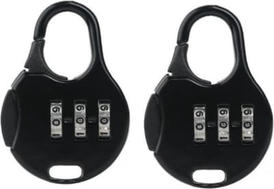 2 Stuks Rond Hangslotje met 3 Cijfercode – 3 Cijfers – Zwart – Voor Kluisje, Locker, Rugzak, Tas