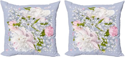 ABAKUHAUS Decoratieve kussenhoezen met bloemenmotief, 2 stuks, Bruidspioenblader 60x60 cm, Licht hemelsblauw