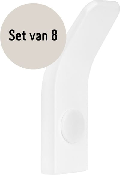 QUVIO Wandhaak - Set van 8 - Handdoekhaakjes - Handdoekhouder - Haakjes - Jashaak - Wandhaak zwart - Met schroeven - Voor 8 handdoeken - Voor keuken - Voor badkamer - Muurhaak - Metaal - Wit