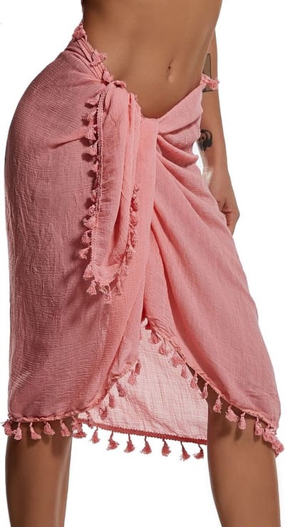 ASTRADAVI Pareo- Sarong met Franjes - Dames Beachwear Omslagdoek - Kleur Roze