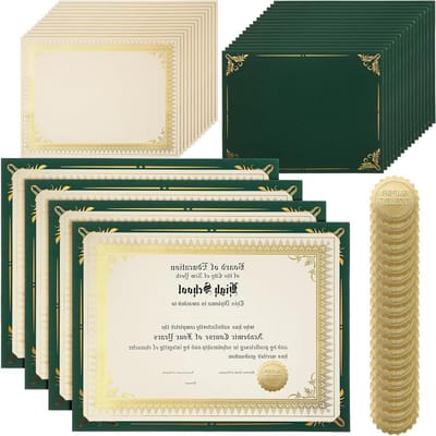 Certificaat Sets - Diploma Covers - Waardering Uitdelen - Goudfolie Rand - 22.5 x 30 cm - Groen Goud