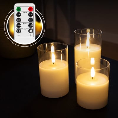 Akaro Oplaadbare LED Kaarsen – 3 LED Kaarsen met Transparant Glas – inclusief afstandsbediening – met oplaadsnoer – 55+ uur brandtijd – veilig en duurzaam – waxinelichtjes – theelichtjes - nep kaarsen