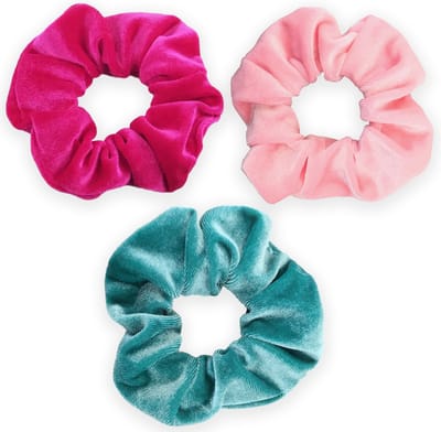 Scrunchie 3 stuks Velvet Extra Vol en Luxe - haarelastiek haarwokkel scrunchies - Felroze Lichtroze en Truquoise - Kraagjeskopen.nl