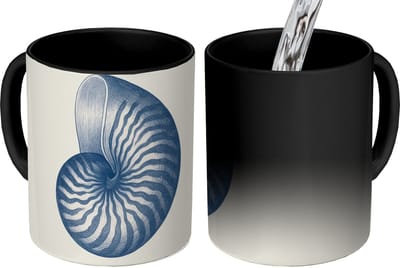 Magische Mok - Foto op Warmte Mokken - Koffiemok - Blauw - Schelp - Spiraal - Magic Mok - Beker - 350 ML - Theemok
