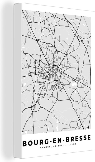 Canvas Schilderij Bourg-en-Bresse – Plattegrond – Frankrijk – Kaart – Stadskaart - 20x30 cm - Wanddecoratie