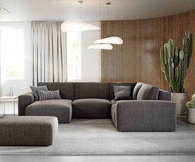 Woonlandschap Lanzo microvezel khakibruin 300x210 cm met variabele recamière en hocker