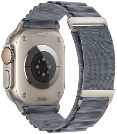 Nylon bandje - geschikt voor Apple Watch 1/2/3/4/5/6/7/8/9/SE (2) met maat 38 mm / 40 mm / 41 mm en Watch 10 (42 mm) - loop bandje met dubbele gesp - blauwgrijs