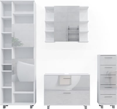 Vicco Ilias Badkamermeubelset – 4 stuks, met hoge eenheid Wit Hoogglans