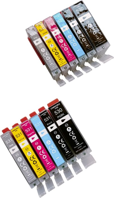 KATRIZ® huismerk inkt PGI530XL CLI531XL / PGI-530 CLI-531 / 530XL 531XL | 2x Foto zwart, 2x Zwart, 2x Cyaan, 2x Magenta, 2x Geel en 2x Grijs | Geschikt voor Canon PIXMA TS8750 / Canon PIXMA TS8751