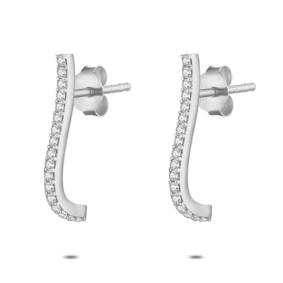 Twice As Nice Oorbel in zilver, gebogen ontwerp met zirkonia Zilverkleurig