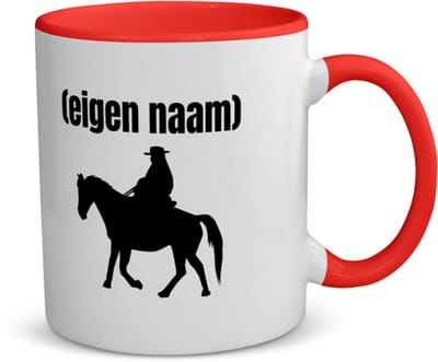 Akyol - cowboy op paard met eigen naam koffiemok - theemok - rood - Cowboy - cowboy liefhebbers - wilde westen - verjaardag - cadeau - kado - 350 ML inhoud
