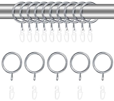 24 Sets Gordijnringen en Haken - 30 mm Binnendiameter, Zilver - Metalen en Kunststof Ophangbeslag