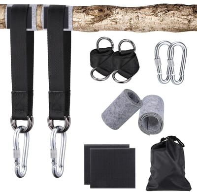 Dailygoods- Hangmatbevestiging 40 cm - Bevestigingsset - Schommelbevestiging - Karabijnhaken - Boombeschermers - Tot 200 kg belastbaar - Schommelriem