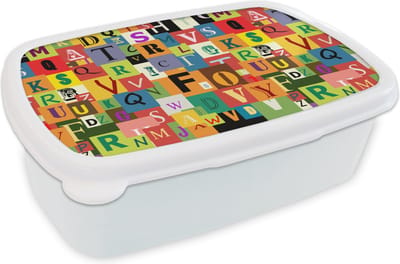 Broodtrommel Wit - Lunchbox - Brooddoos - Alfabet - Letter - Patroon - 18x12x6 cm - Volwassenen
