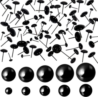 100 Stuks Veiligheidsogen Zwarte Ronde Glazen Ogen voor Poppen en Knuffels, 3 tot 12mm met IJzeren Pen voor DIY Creaties